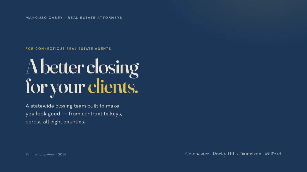 Cover of the Mancuso Carey partner deck for real estate agents